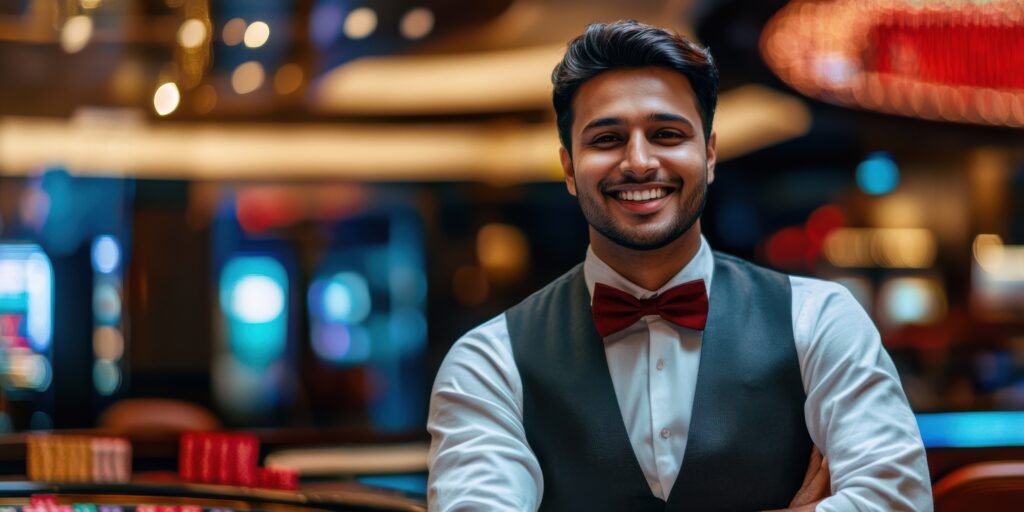 Happy Indian player reading online casino game review